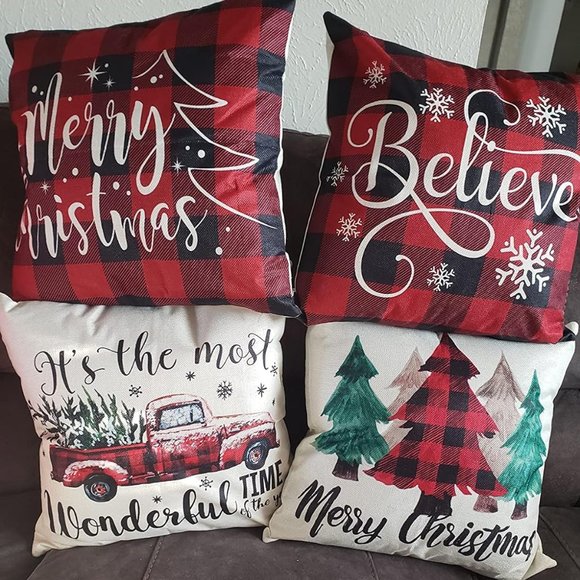 18''x18'' 4 Red Black Farmhouse Emotion Buffalo Check Christmas Pillow Covers - Picture 10 of 10